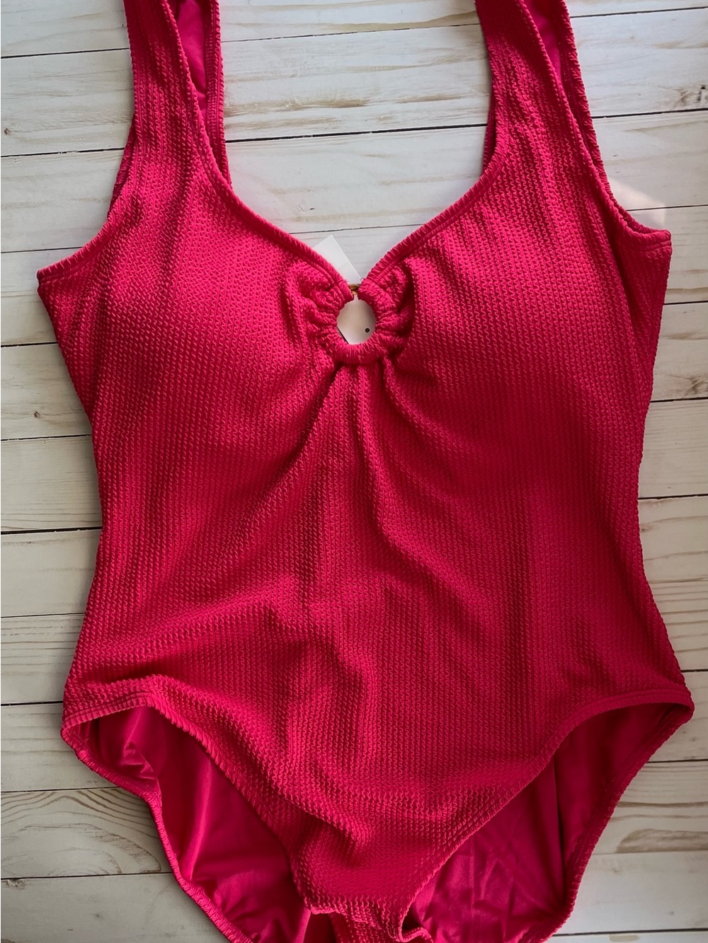 Ann Taylor Deep Hot Pink One-Piece Swimsuit with Front Ring